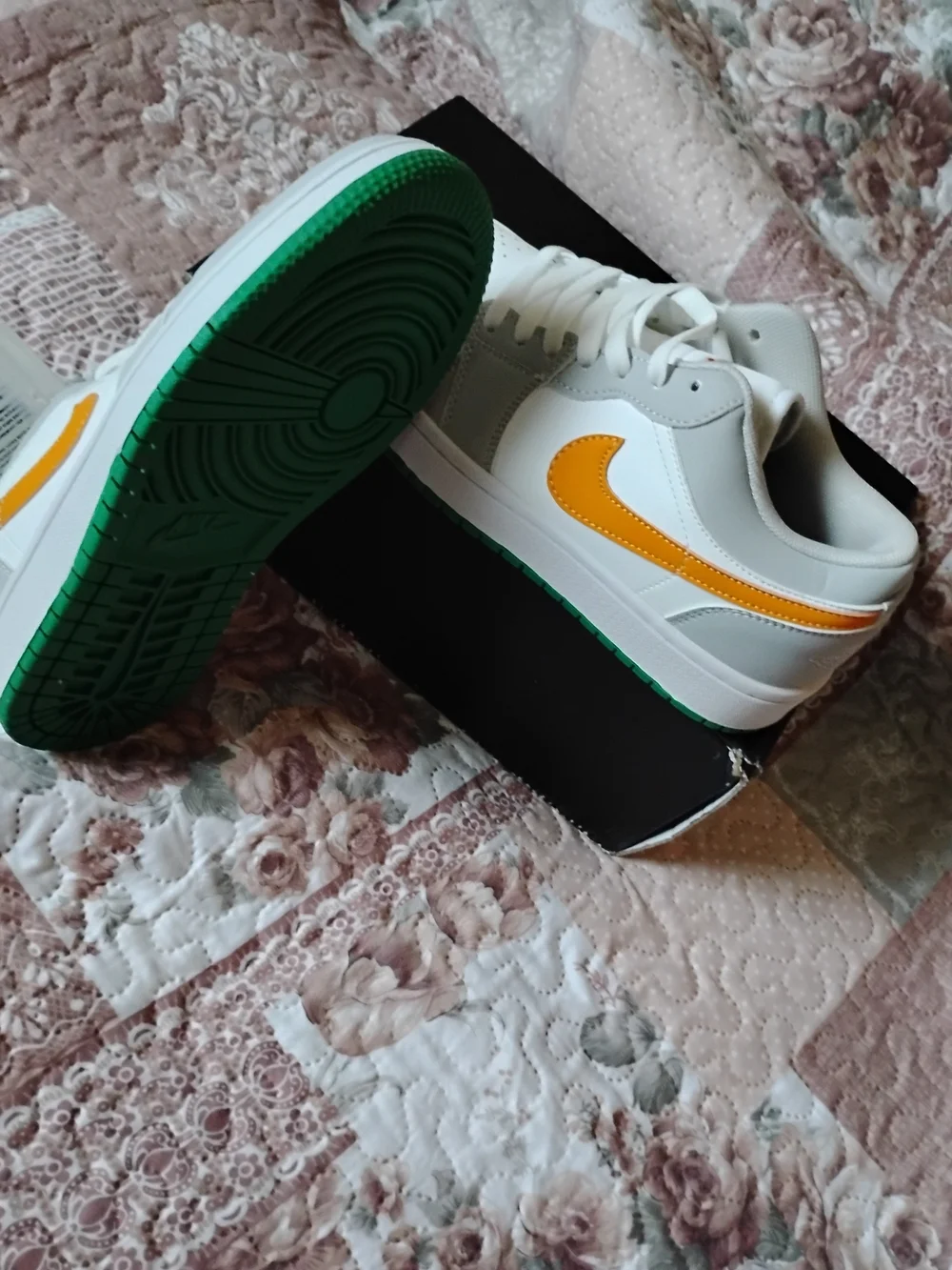 Men's Low-Top Sneakers in White, Gray & Yellow